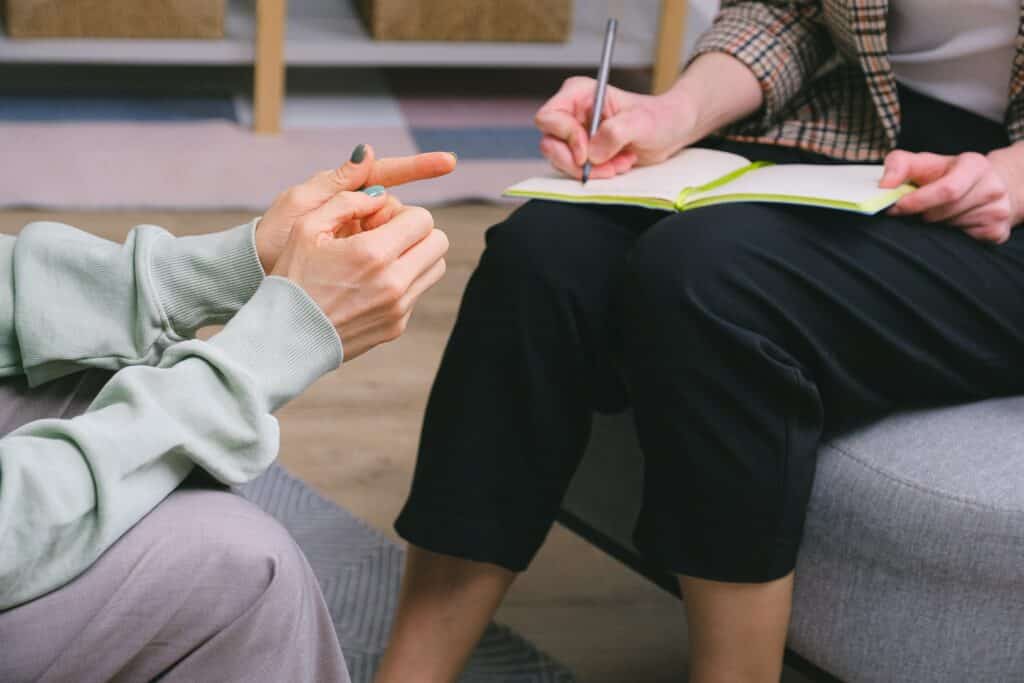 An image of a therapist and a client at a fountain valley drug rehab