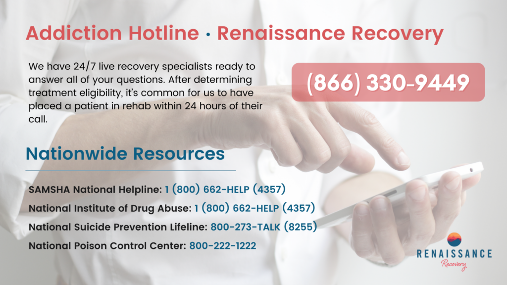 An infographic of many addiction hotline services