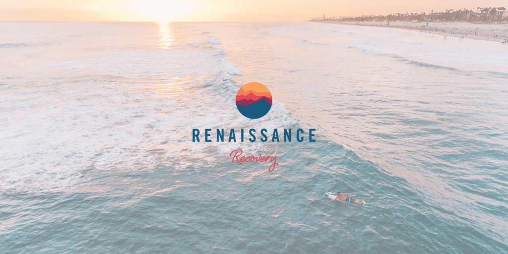 The Renaissance Recovery logo over an image of the beach, depicting the facilities where various addiction treatments are available 